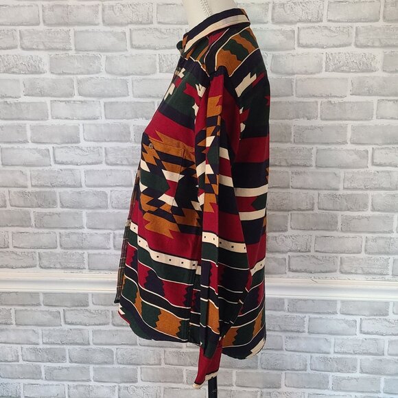 Vintage British Khaki Robert Lighton Cotton Shacket Southwest Aztec Button Up - Picture 4 of 9